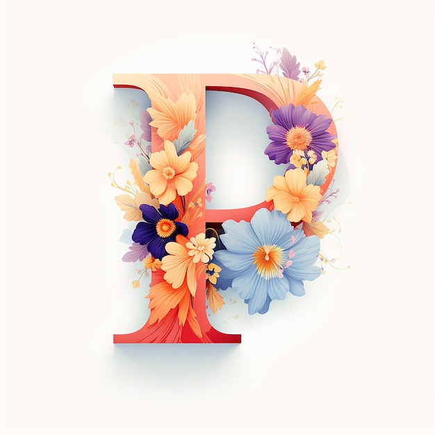 Photo generic logo floral design with letter p on white isolated background