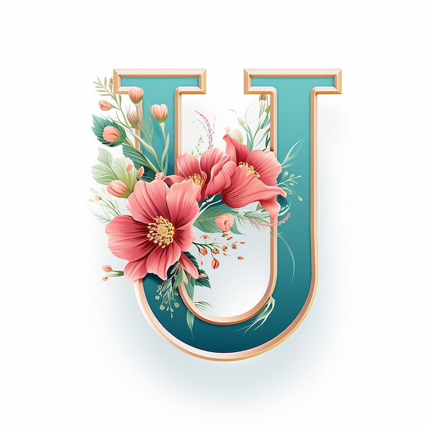 Общий цветочный дизайн логотипа с буквой U на белом изолированном фоне