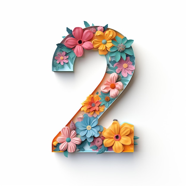 Generic logo floral design with number 2 two in paper cut shape alphabet