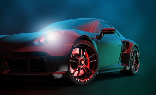 Generic sport unbranded car isolated on a dark background: 3D illustration