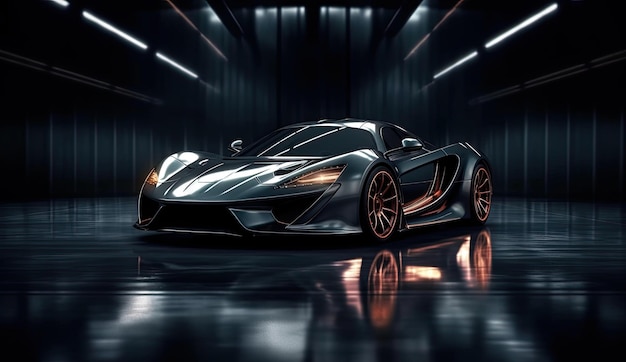 Generic and unbranded modern sport car on a dark background generative ai illustration