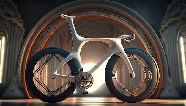 Generiek concept Fietser voor een gotisch interieur Generatieve AI