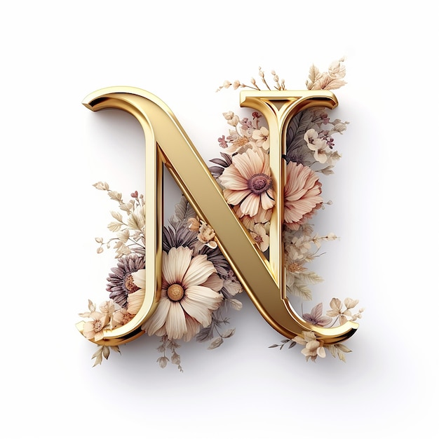 Generiek luxe logo bloemen met letter N met gouden compositie