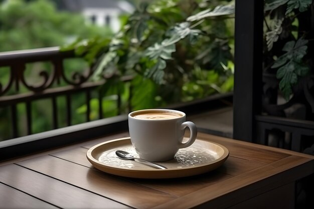 A Generous Cup of Coffee on a Wooden Tray