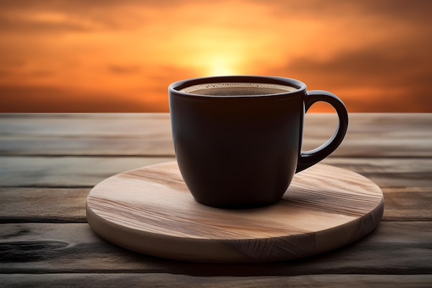 A Generous Cup of Coffee on a Wooden Tray