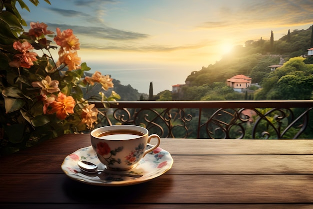 A Generous Cup of Coffee on a Wooden Tray