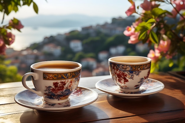 A Generous Cup of Coffee on a Wooden Tray