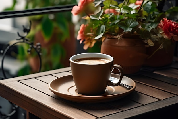 A Generous Cup of Coffee on a Wooden Tray