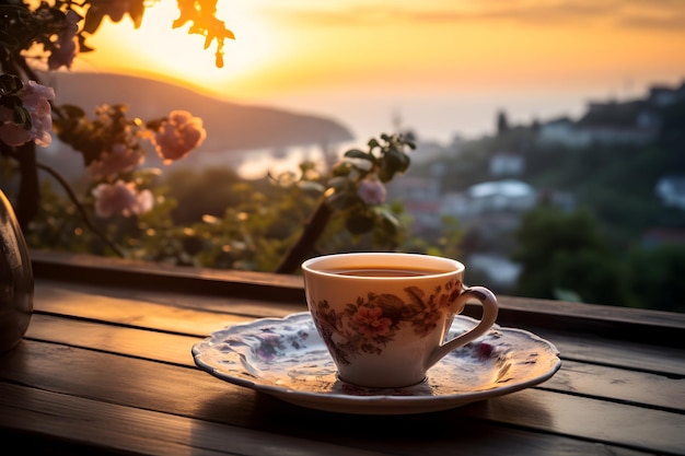 A Generous Cup of Coffee on a Wooden Tray