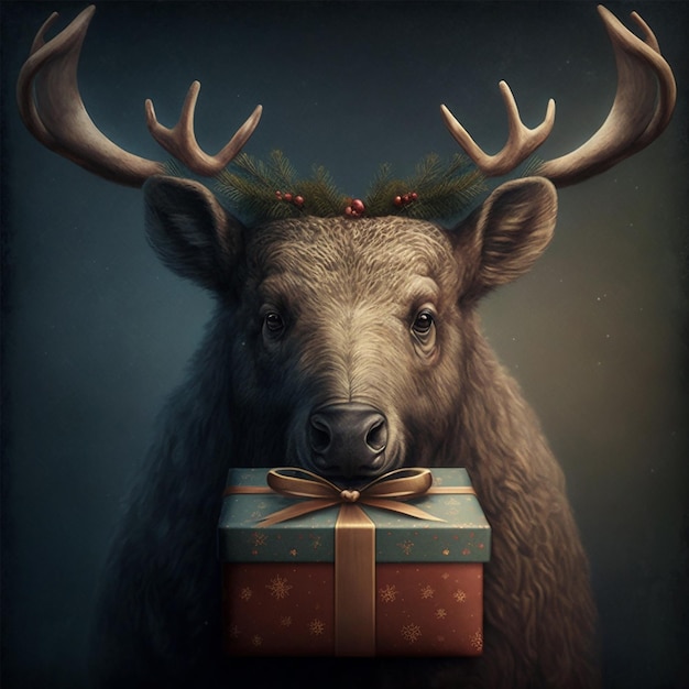 Generous gift Animal Christmas illustration