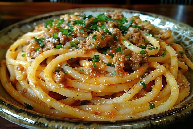 Foto una generosa porzione di spaghetti bolognese