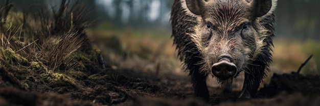 Foto cinghiale selvatico nella foresta close-up ai attiva