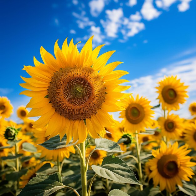 Genesteld tussen een zee van zonnebloemen een stralende bloei ai gegenereerd