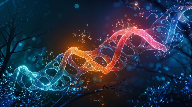 Foto concetto di scienza genetica e molecolare che mostra la struttura del dna e dei cromosomi in un'illustrazione dettagliata e scientifica