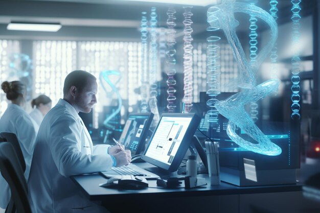 genetic testing laboratory with technicians generative ai