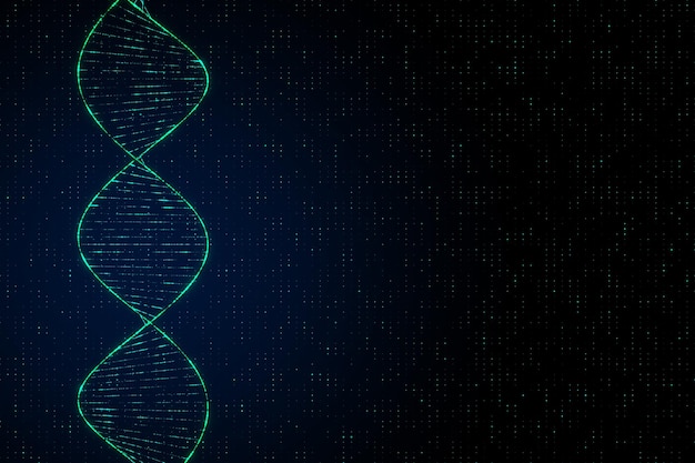 Photo genetics concept with digital dna spiral and abstract technology background for copyspace 3d rendering