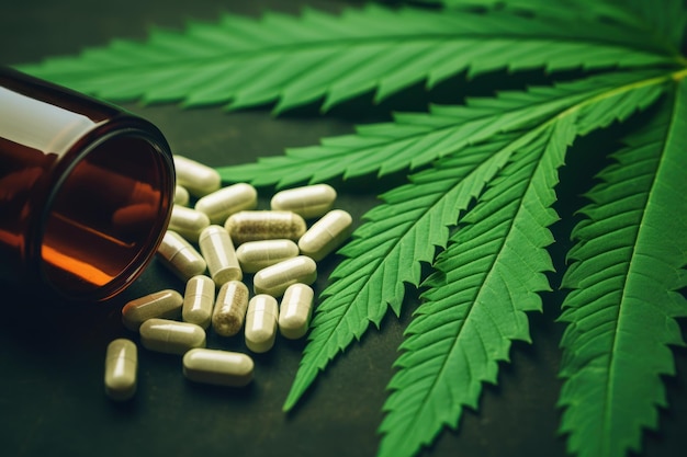 Genezende kracht onthuld CBD-medicatie naast cannabisblad