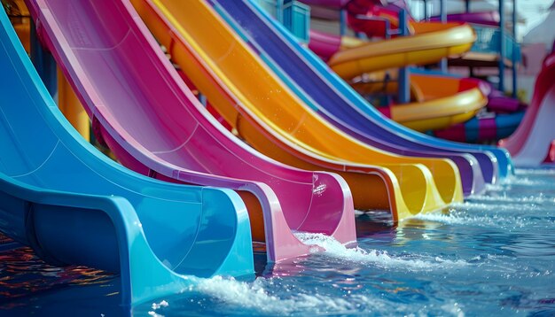 Geniet van de opwindende pret van kleurrijke vloeibare glijbanen in het waterpark