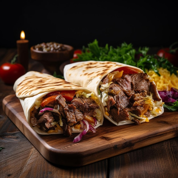 Foto geniet van de smaak beef kebab shawarma wraps culinary delight