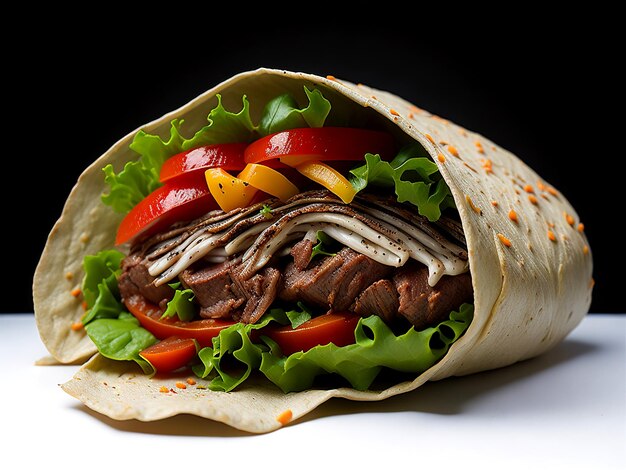 Foto geniet van de smaken van een döner kebab-wrap met sappig vlees ai_generated