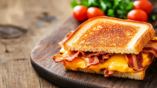 Geniet van een heerlijk knapperig broodje met gebakken kaas en verse ingrediënten.