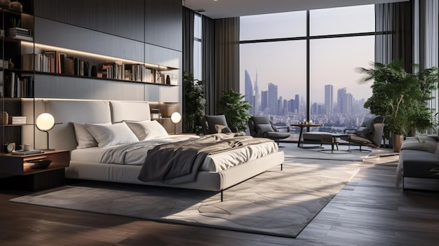 Geniet van elegant beste ontwerp comfort moderne luxe slaapkamer AI gegenereerde afbeelding