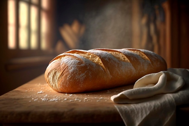 Geniet van het knapperige en heerlijke Franse stokbrood in een rustieke omgeving