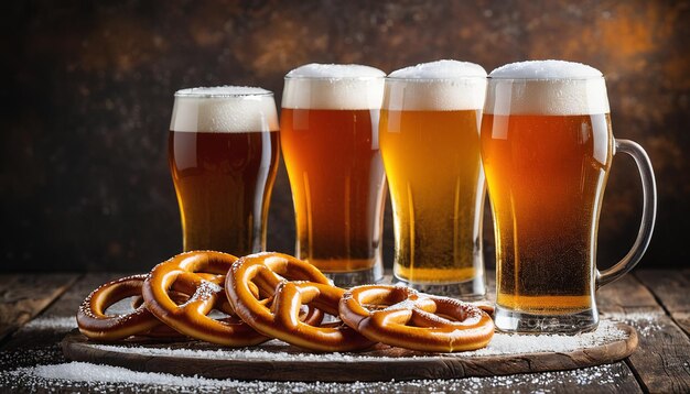 Geniet van Tsjechisch ambachtelijk bier met pretzels op een rustieke achtergrond