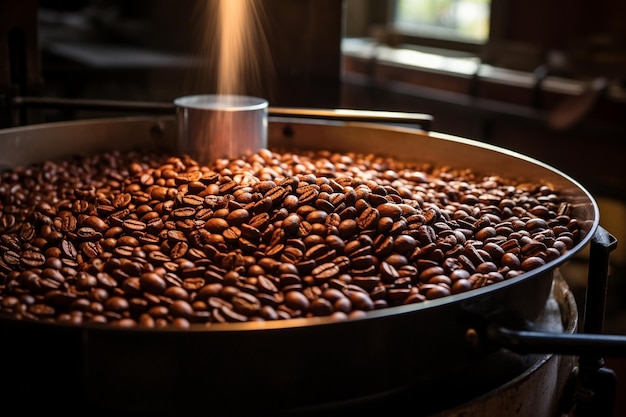 Geniet van vers geroosterde bonen uit een grote koffiebrander van Ai