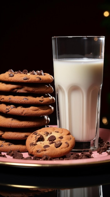 Genieten van de zoetheid van chocoladekoekjes naast een gekoeld glas melk Vertical Mobile Wallpa