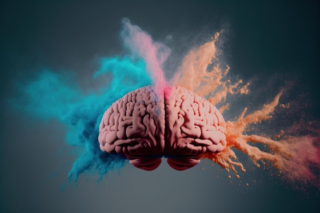 A genius human brain abstract color powder explosion art