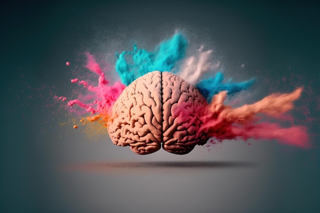 A genius human brain abstract color powder explosion art