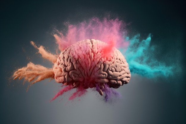 A genius human brain abstract color powder explosion art