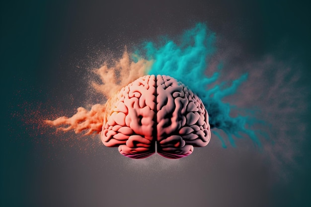 A genius human brain abstract color powder explosion art