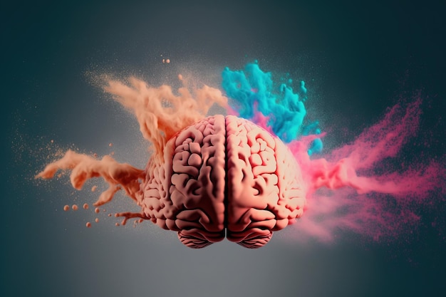 A genius human brain abstract color powder explosion art