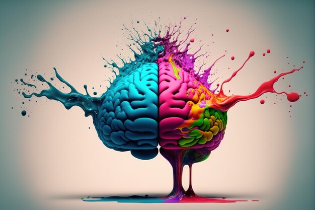 A genius human brain abstract painting art with creative watercolor splash