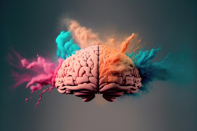 創造的な水彩スプラッシュと天才人間の脳の抽象絵画アート