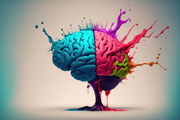 A genius human brain abstract painting art with creative watercolor splash