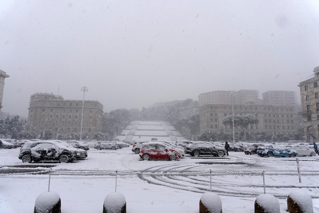 GENOA, ITALY - JANUARY 23 2019 - Town under the snow