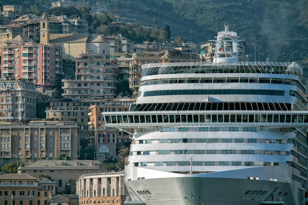 Genoa town cityscape panorama from the sea harbor