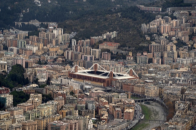 Genoa town Marassi soccer stadium aerial view