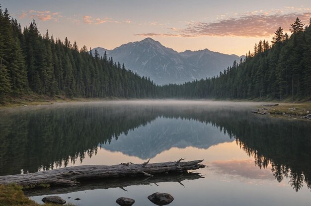 Photo gentle dawn over a secluded lake