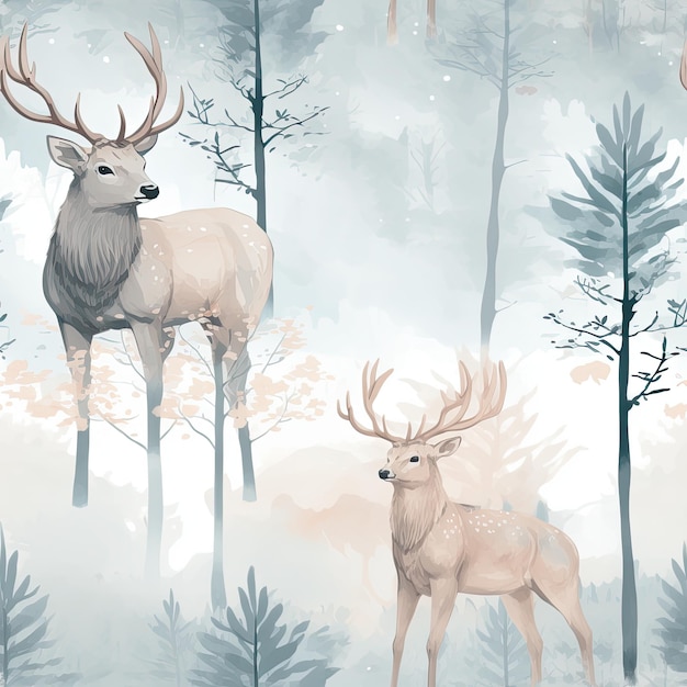 Gentle deer with antlers in a misty forest