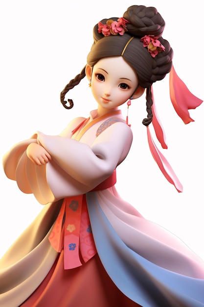 Gentle and graceful ancient woman ancient style Chang'e creative 3D rendering illustration