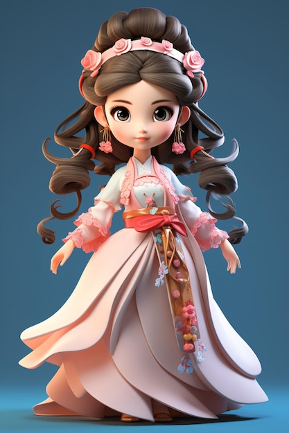 Gentle and graceful ancient woman ancient style Chang'e creative 3D rendering illustration