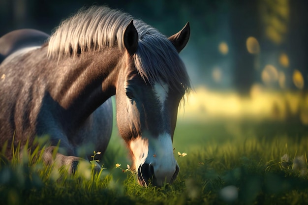 Gentle horse grazing in a meadow