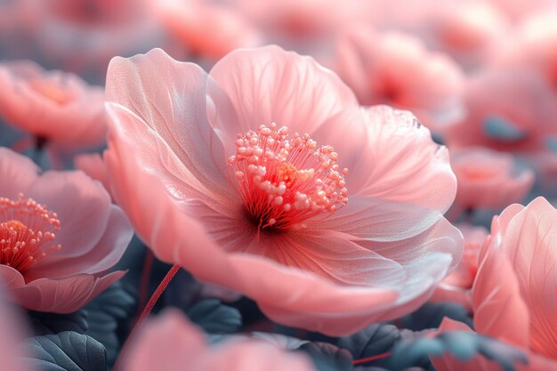 静けさの柔らかい色彩 桃の花が 静かな夜明けに浮かんで 花の概念を抱きしめています