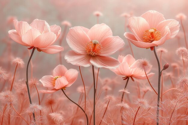 Gentle hues of serenity peach poppies floating in the calm of dawns embrace