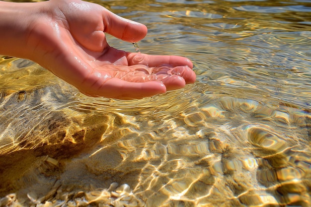 Photo gentle interplay of human touch and crystal clear water