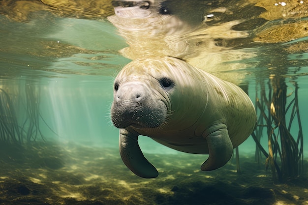 Gentle manatee in the mangrovessea animal photography